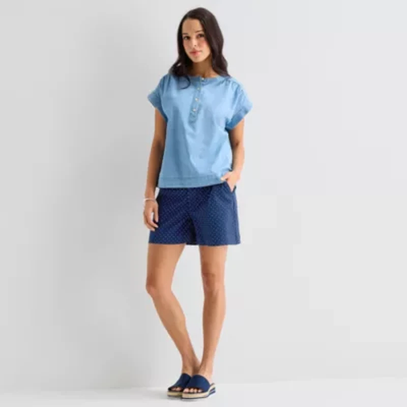 St. John's Bay Womens Round Neck Short Sleeve Blouse