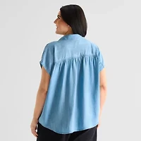 a.n.a Womens Plus Short Sleeve Blouse