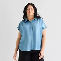 a.n.a Womens Plus Short Sleeve Blouse