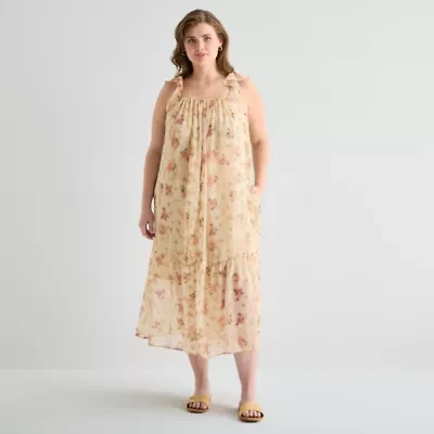 a.n.a Womens Plus Sleeveless Midi Drop Waist Dress