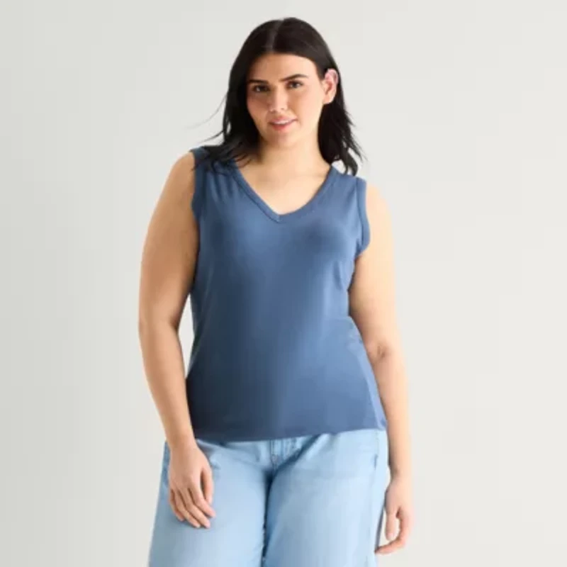 a.n.a Womens Plus V Neck Sleeveless Tank Top