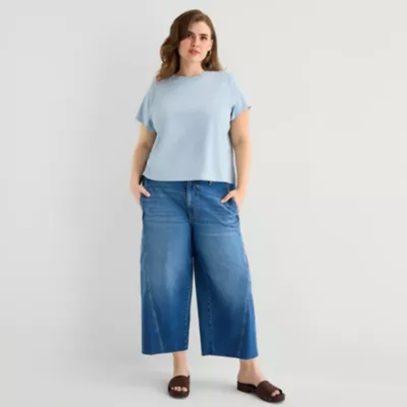 a.n.a Womens Plus Crew Neck Short Sleeve Tank Top