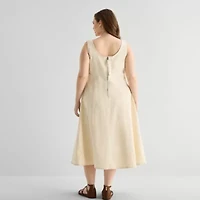 a.n.a Womens Plus Sleeveless Midi Fit + Flare Dress