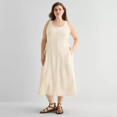 a.n.a Womens Plus Sleeveless Midi Fit + Flare Dress