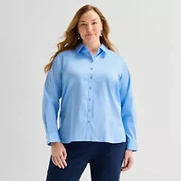 Liz Claiborne Womens Plus Long Sleeve Dress Shirt