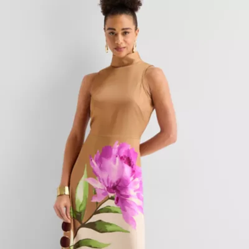 Worthington Womens Sleeveless Floral Fit + Flare Dress