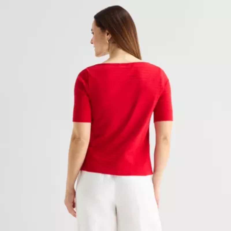 Liz Claiborne Womens Boat Neck Short Sleeve Blouse