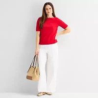 Liz Claiborne Womens Boat Neck Short Sleeve Blouse