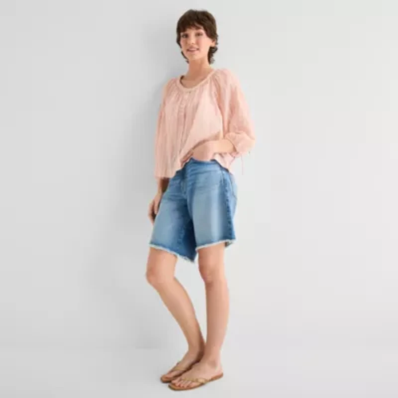 a.n.a Womens Boat Neck 3/4 Sleeve Blouse