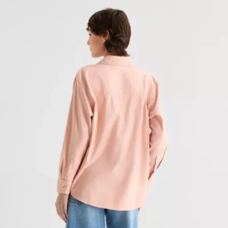a.n.a Womens Long Sleeve Regular Fit Button-Down Shirt