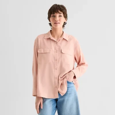 a.n.a Womens Long Sleeve Regular Fit Button-Down Shirt