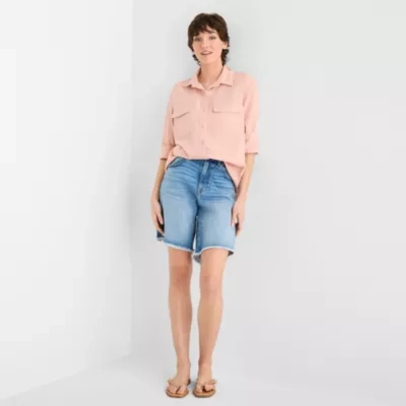 a.n.a Womens Long Sleeve Regular Fit Button-Down Shirt