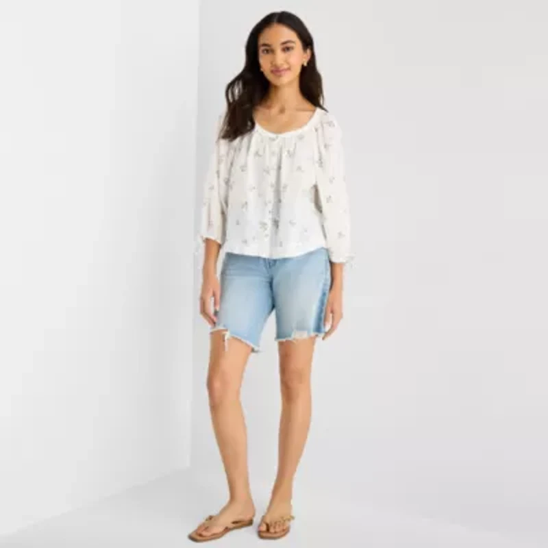 a.n.a Womens Boat Neck 3/4 Sleeve Blouse