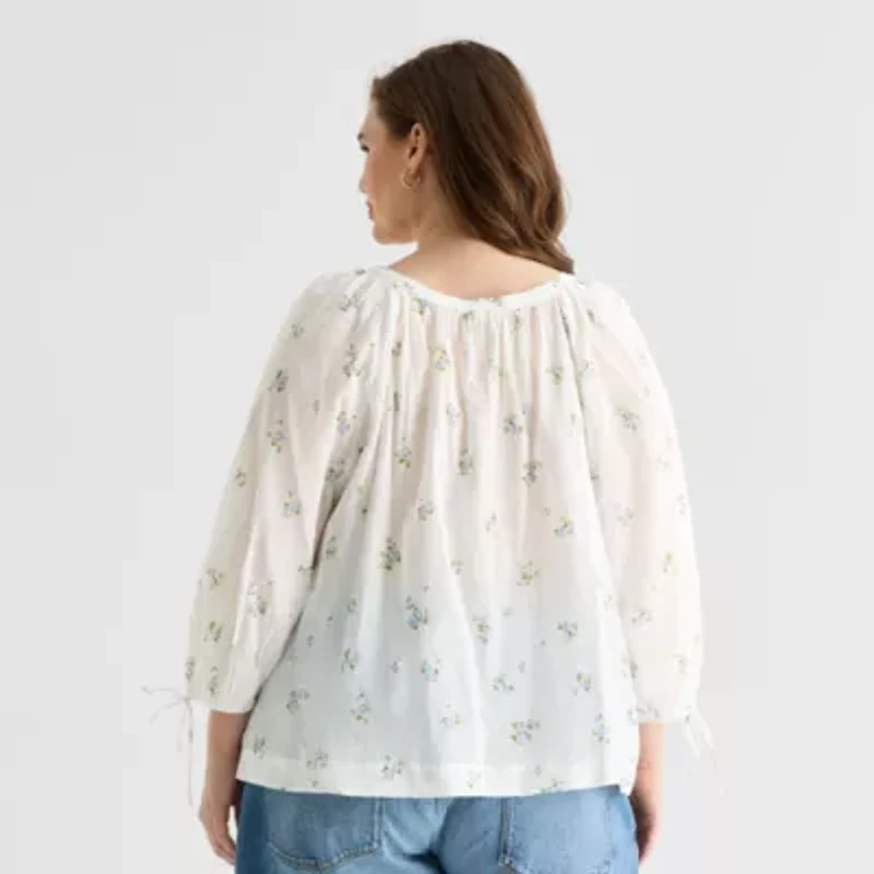 a.n.a Womens Plus Boat Neck Short Sleeve Blouse