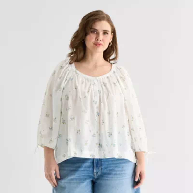 a.n.a Womens Plus Boat Neck Short Sleeve Blouse