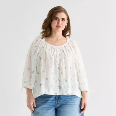 a.n.a Womens Plus Boat Neck Short Sleeve Blouse