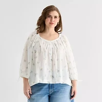 a.n.a Womens Plus Boat Neck Short Sleeve Blouse