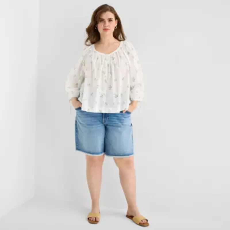 a.n.a Womens Plus Boat Neck Short Sleeve Blouse