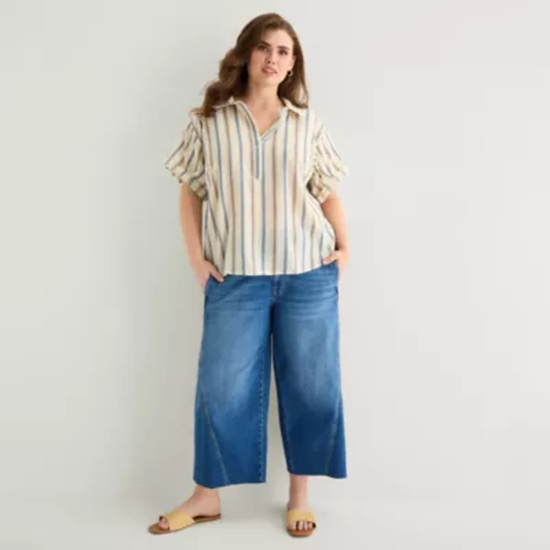 a.n.a Womens Plus Short Sleeve Blouse