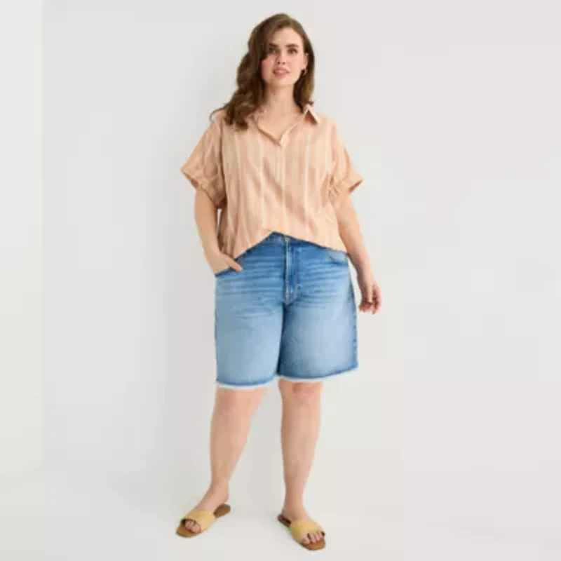 a.n.a Womens Plus Short Sleeve Blouse