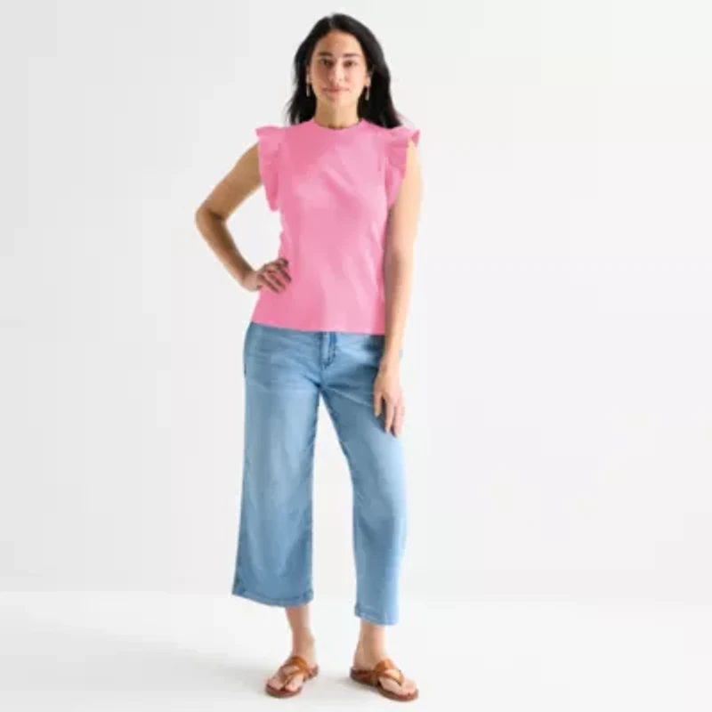 St. John's Bay Womens Crew Neck Short Sleeve Blouse