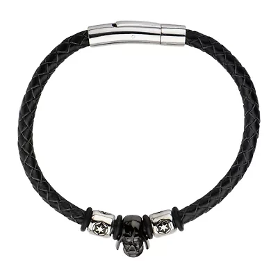 Star Wars® Two-Tone Stainless Steel and Leather Black IP Darth Vader Bracelet