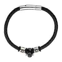 Star Wars® Two-Tone Stainless Steel and Leather Black IP Darth Vader Bracelet