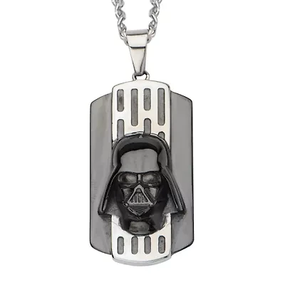 Star Wars® Two-Tone Stainless Steel Black IP Darth Vader Dog Tag Pendant Necklace