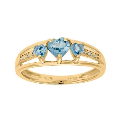 Genuine Blue Topaz and Diamond-Accent 3-Stone Heart Ring