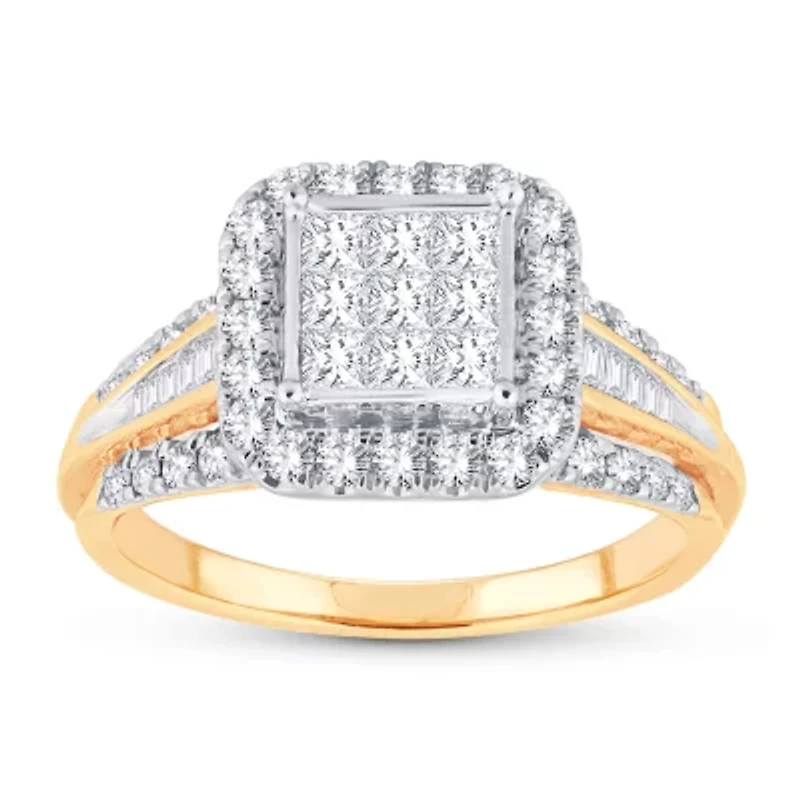 Womens CT. T.W. Natural White Diamond 10K Gold Cushion Engagement Ring