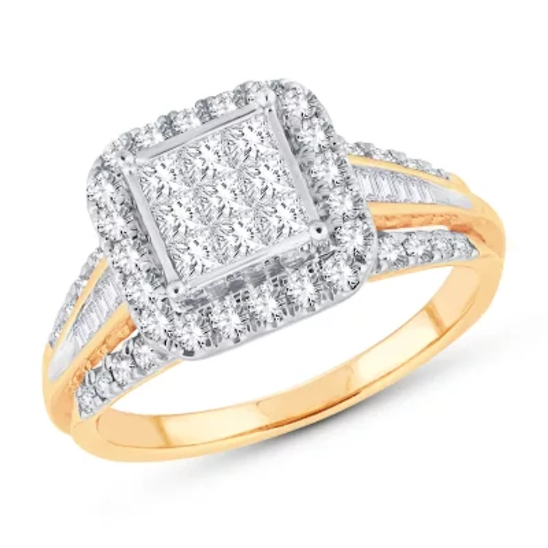 Womens CT. T.W. Natural White Diamond 10K Gold Cushion Engagement Ring