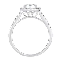 Womens 1/2 CT. T.W. Natural White Diamond 14K Gold Round Side Stone Halo Engagement Ring