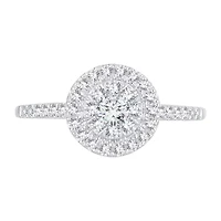 Womens 1/2 CT. T.W. Natural White Diamond 14K Gold Round Side Stone Halo Engagement Ring