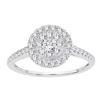 Womens 1/2 CT. T.W. Natural White Diamond 14K Gold Round Side Stone Halo Engagement Ring