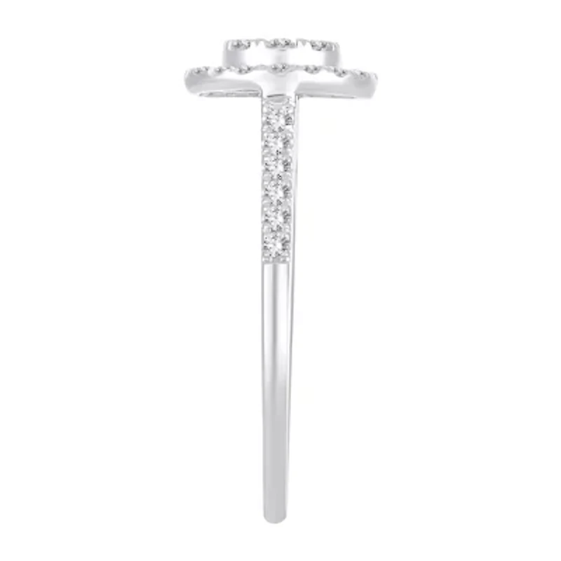 Womens 1/2 CT. T.W. Natural White Diamond 14K Gold Round Side Stone Halo Engagement Ring