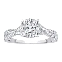 Womens 1 CT. T.W. Natural White Diamond 14K Gold Round Side Stone Halo Engagement Ring