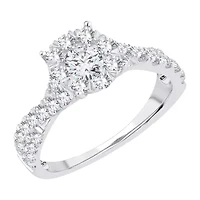 Womens 1 CT. T.W. Natural White Diamond 14K Gold Round Side Stone Halo Engagement Ring