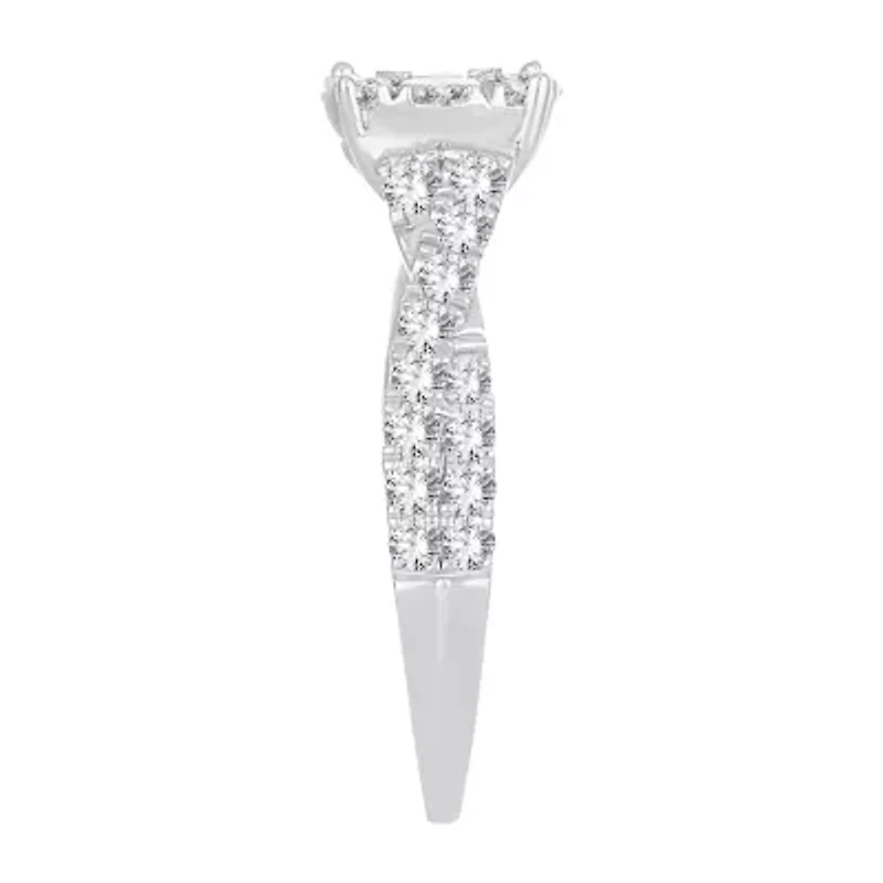 Womens 1 CT. T.W. Natural White Diamond 14K Gold Round Side Stone Halo Engagement Ring