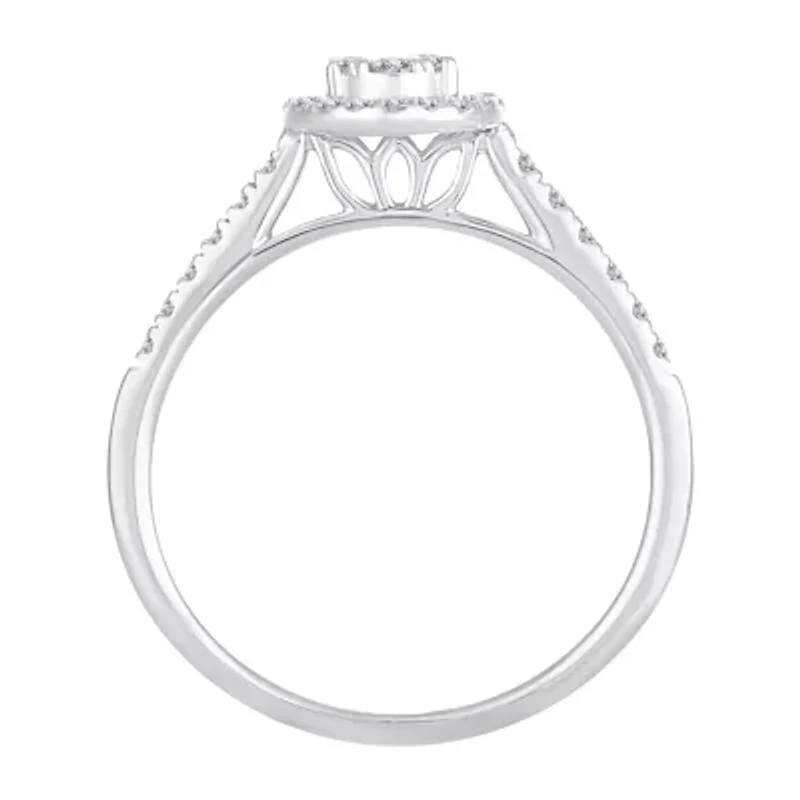 Womens 1/3 CT. T.W. Natural White Diamond 10K Gold Oval Side Stone Engagement Ring