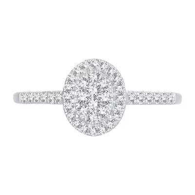 Womens 1/3 CT. T.W. Natural White Diamond 10K Gold Oval Side Stone Engagement Ring