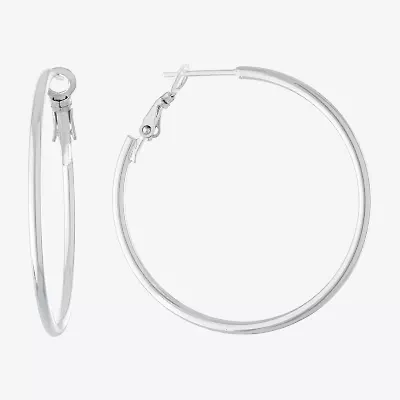 Silver Reflections Pure Silver Over Brass Hoop Earrings