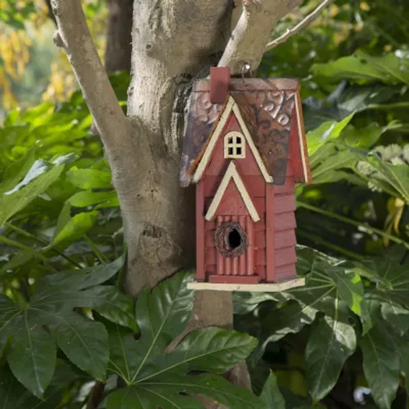 Glitzhome 12in Distressed Wood Bird House