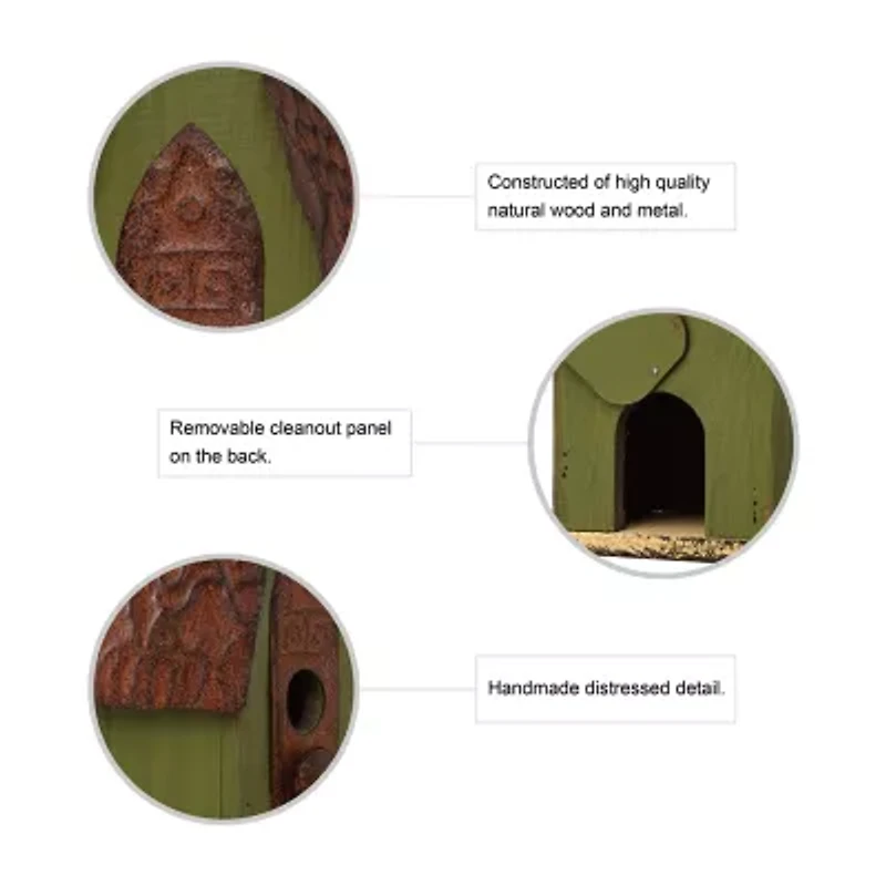 Glitzhome 13.25in Distressed Solid Wood Bird House