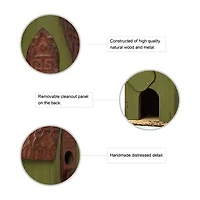 Glitzhome 13.25in Distressed Solid Wood Bird House