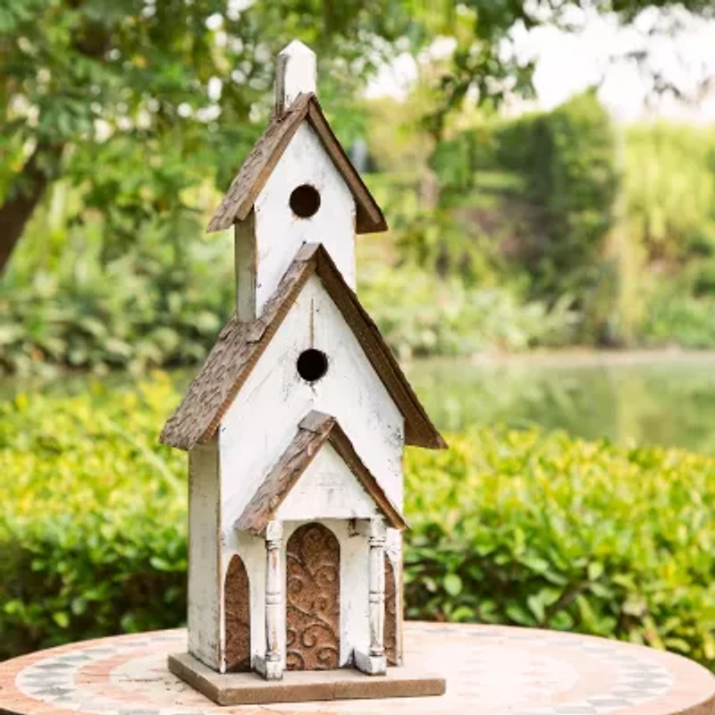 Glitzhome 23.5in Extra Large Wood White Bird House