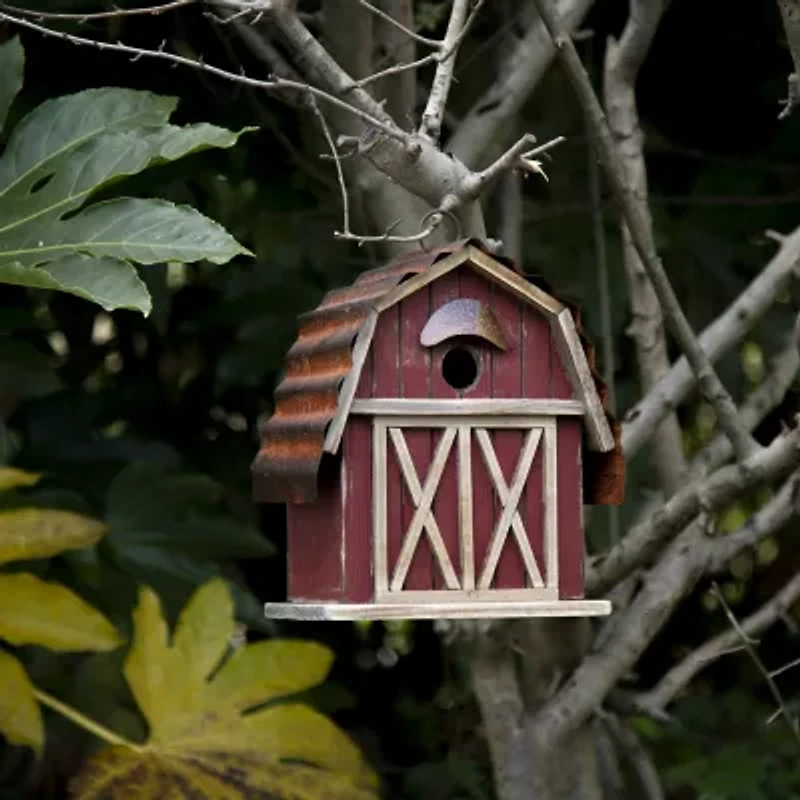 Glitzhome 10.25in Rustic Solid Wood Barn Bird House
