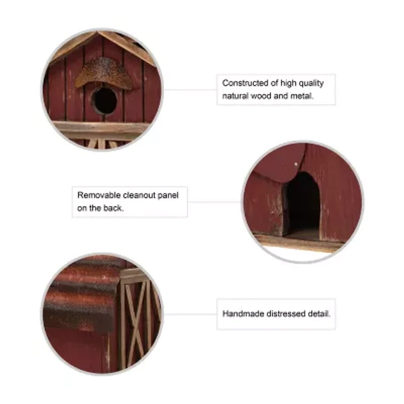 Glitzhome 10.25in Rustic Solid Wood Barn Bird House