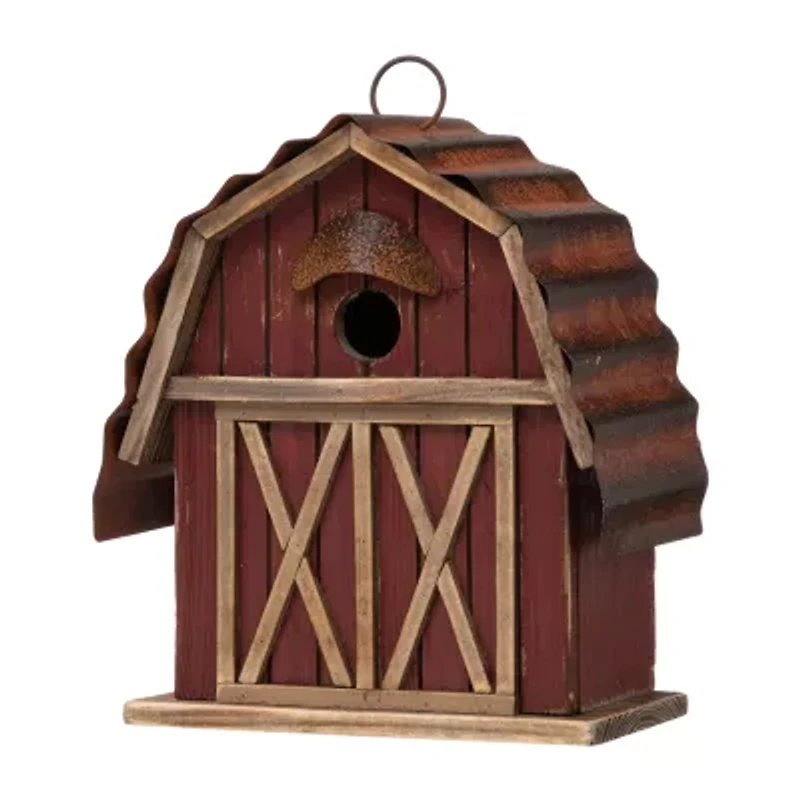Glitzhome 10.25in Rustic Solid Wood Barn Bird House