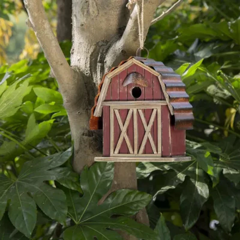 Glitzhome 10.25in Rustic Solid Wood Barn Bird House