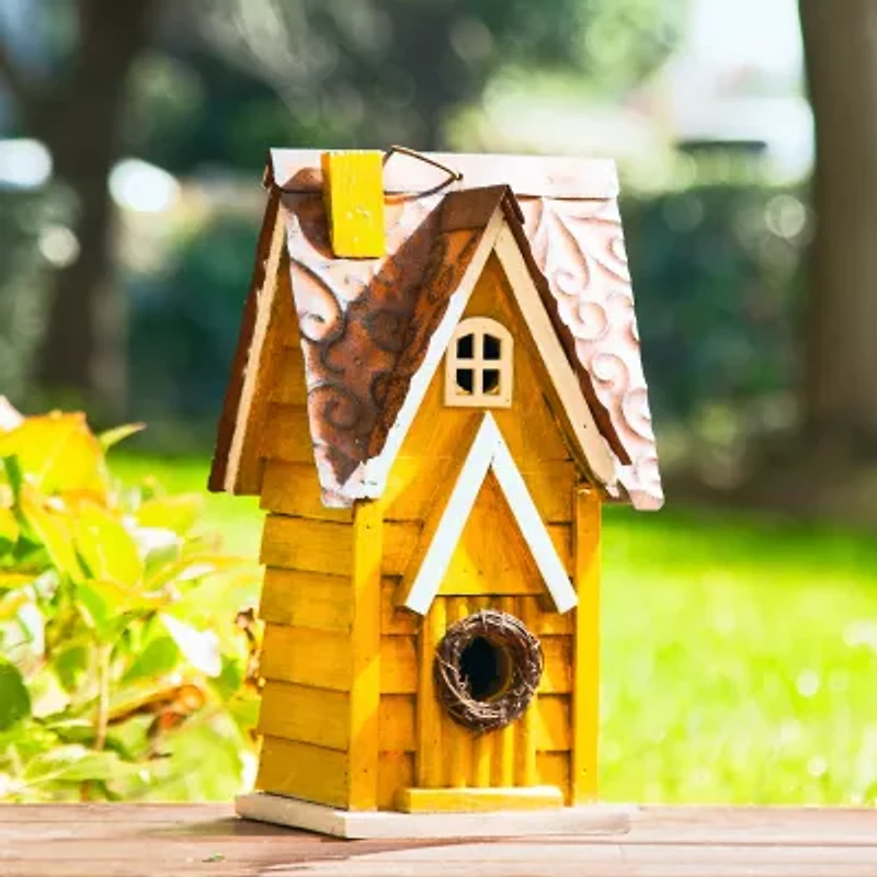 Glitzhome 12in Distressed Solid Wood Bird House